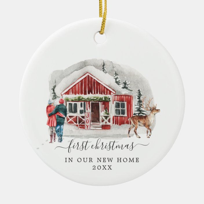 Rustic Cabin First Christmas New Home Ceramic Ornament
