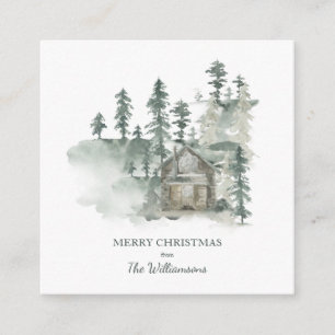 Rustic Cabin Forest Green Personalized Christmas Enclosure Card
