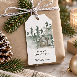 Rustic Cabin Forest Green Personalized Christmas Gift Tags