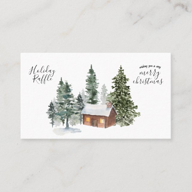 Rustic Cabin Forest Holiday Christmas Raffle Cards (Front)