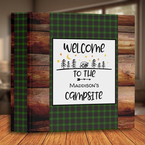 Rustic Cabin Green Plaid Welcome to Our Campsite 3 Ring Binder