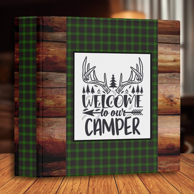 Rustic Cabin Green Welcome to Our Camper Antler 3 Ring Binder (Creator Uploaded)
