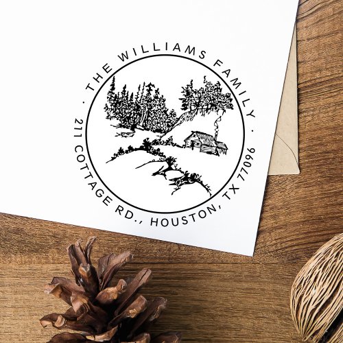 Rustic Cabin In The Pine Woods Return Address Rubber Stamp