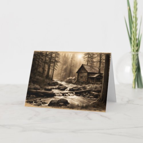 Rustic Cabin in the Woods Sepia Toned Fathers Day Card