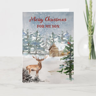 Rustic Cabin in the Woods Son Merry Christmas Card
