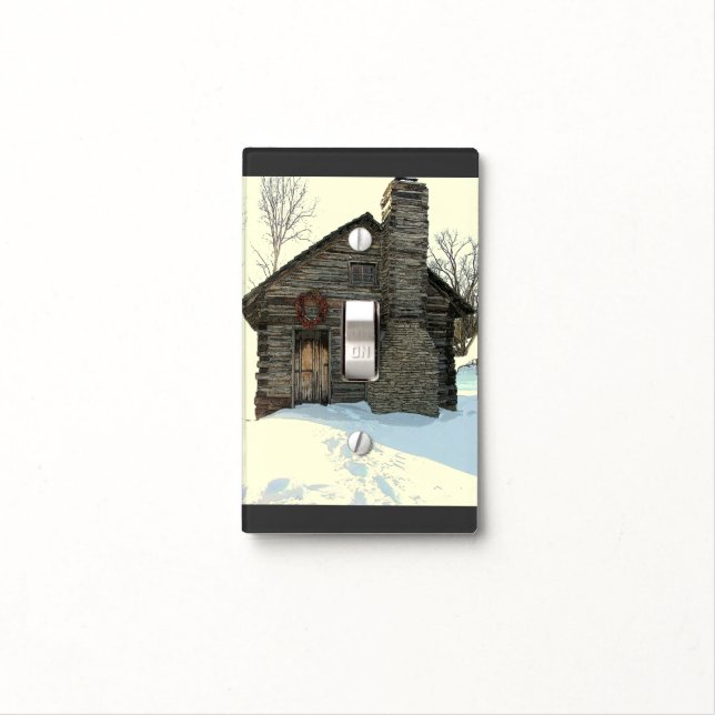 "RUSTIC CABIN IN WINTER" /PHOTOG., DIGIT. MANIIP. LIGHT SWITCH COVER (In Situ)
