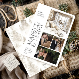 Rustic Cabin Married & Merry Collage Photo Holiday