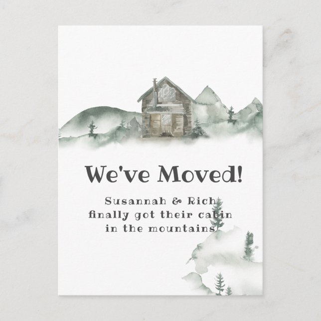Rustic Cabin Mountains We've Moved | Announcement  (Front)
