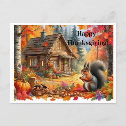 Rustic Cabin Orange Leaves Thanksgiving Postcard