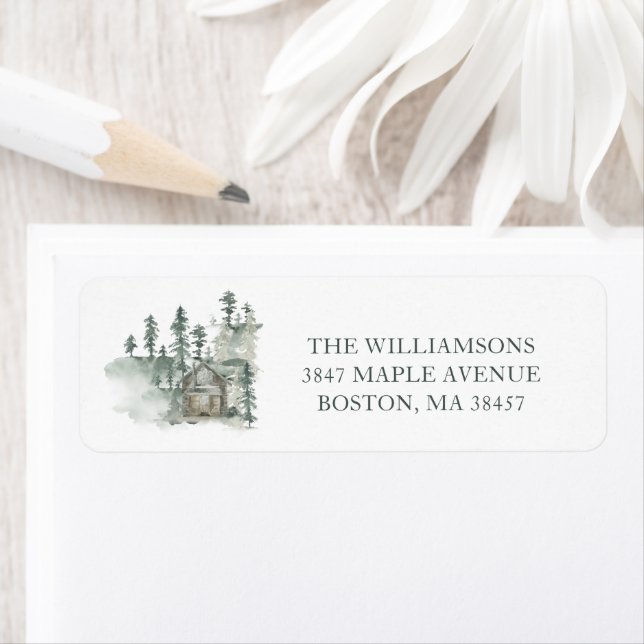 Rustic Cabin Personalized Return Address Christmas Label (Insitu)