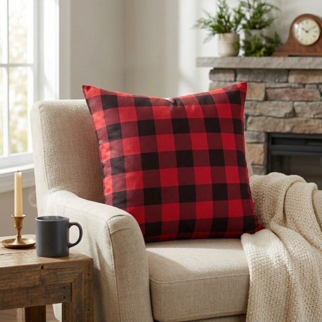 Rustic Cabin Red and Black Buffalo Plaid Throw Pillow (Rustic Cabin Red and Black Buffalo Plaid Throw Pillow)