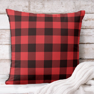 Rustic Cabin Red and Black Buffalo Plaid Throw Pillow