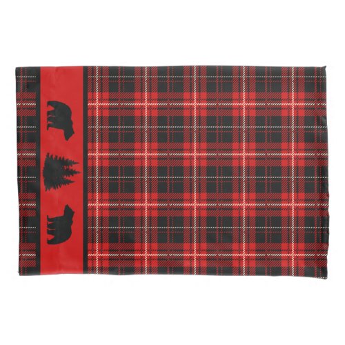 Rustic Cabin Red Plaid Black Bear Pillow Case