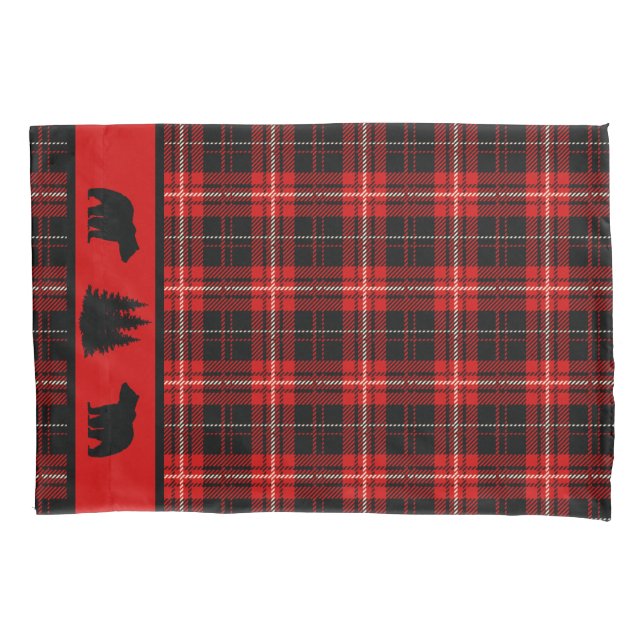 Rustic Cabin Red Plaid Black Bear Pillow Case (Front)