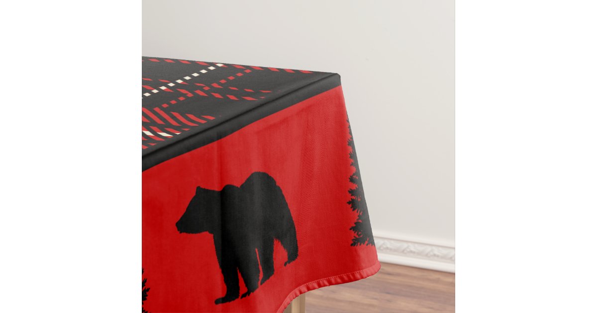 Rustic Cabin Red Plaid Black Bear Tablecloth Zazzle