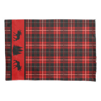 Rustic Cabin Red Plaid Black Moose Pillow Case