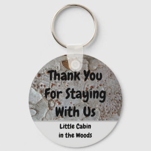 Rustic Cabin Rental Tree Bark Photo Guest Key Keychain