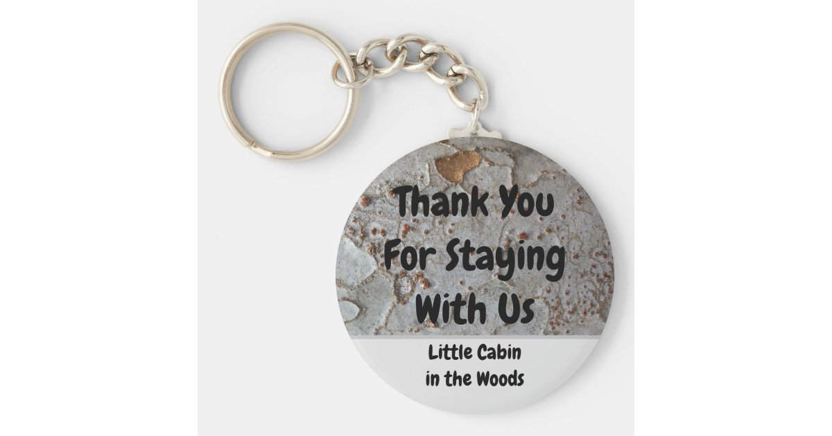Rustic Cabin Rental Tree Bark Photo Guest Key Keychain ...