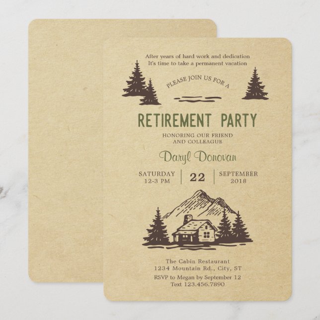 Rustic Cabin Retirement Party Invitation (Front/Back)