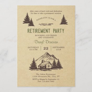 Rustic Cabin Retirement Party Invitation by marlenedesigner at Zazzle