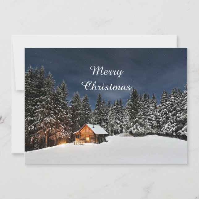 Rustic Cabin Snow Winter Christmas Flat Holiday Card (Front)