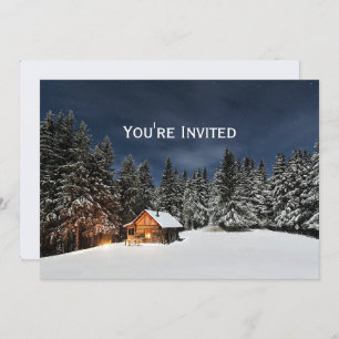 Rustic Cabin Snow Winter Christmas Invitation