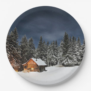 Rustic Cabin Snow Winter Paper Plates