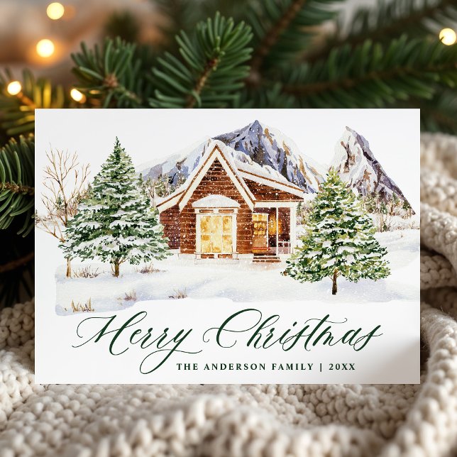 Rustic Cabin Snowy Mountain Christmas Non-Photo Holiday Card (Creator Uploaded)