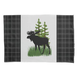 Rustic Cabin Style Black Plaid Moose Silhouette 