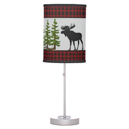Rustic Cabin Style Moose and Red Plaid  Table Lamp