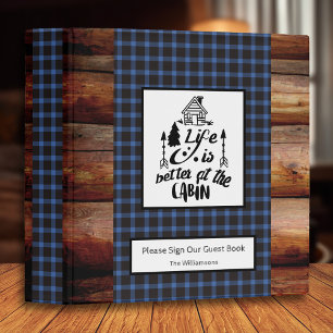 Rustic Cabin Vacation Rental Guest Book Blue 3 Ring Binder