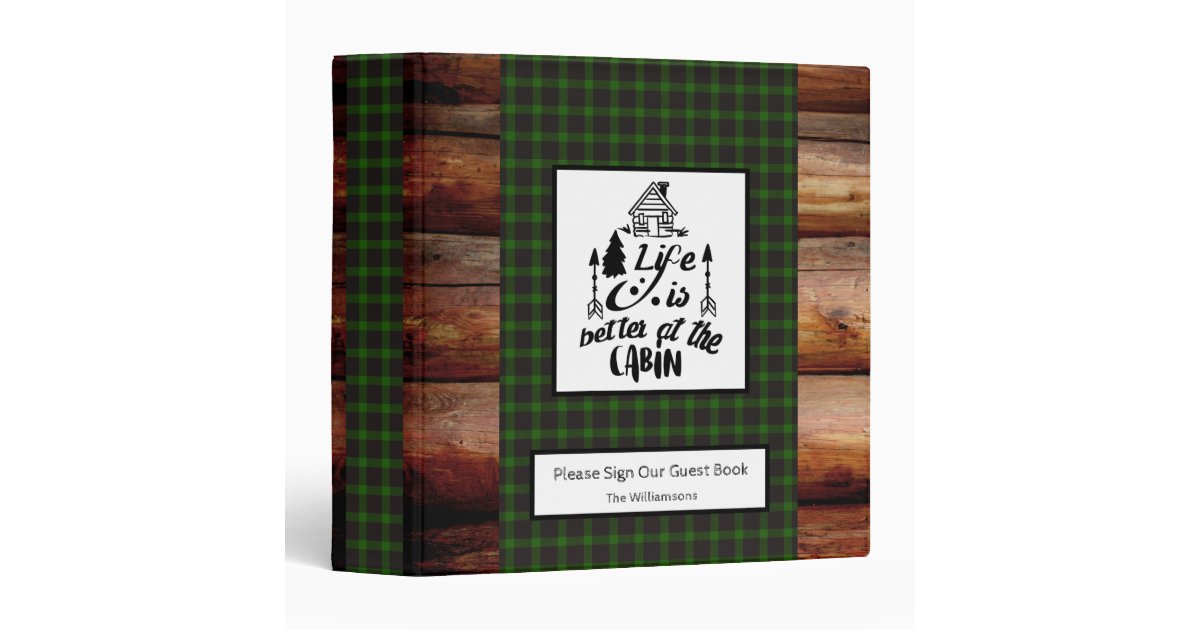 Rustic Cabin Vacation Rental Guest Book Green 3 Ring Binder Zazzle