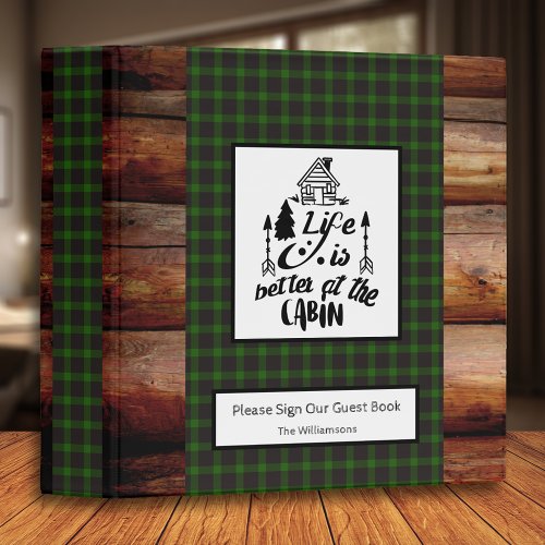 Rustic Cabin Vacation Rental Guest Book  Green 3 Ring Binder