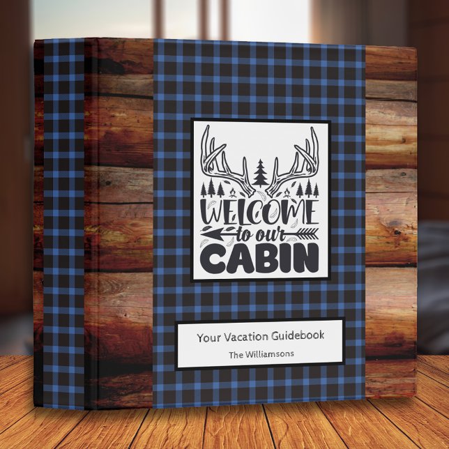 Rustic Cabin Vacation Welcome Guest Book | Blue 3 Ring Binder (Creator Uploaded)