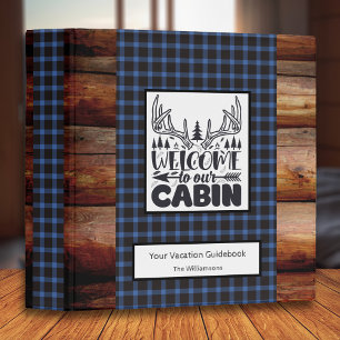 Rustic Cabin Vacation Welcome Guest Book Blue 3 Ring Binder