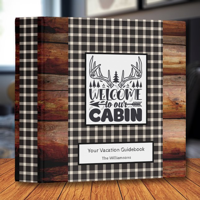 Rustic Cabin Vacation Welcome Guest Book | Cream 3 Ring Binder (Creator Uploaded)