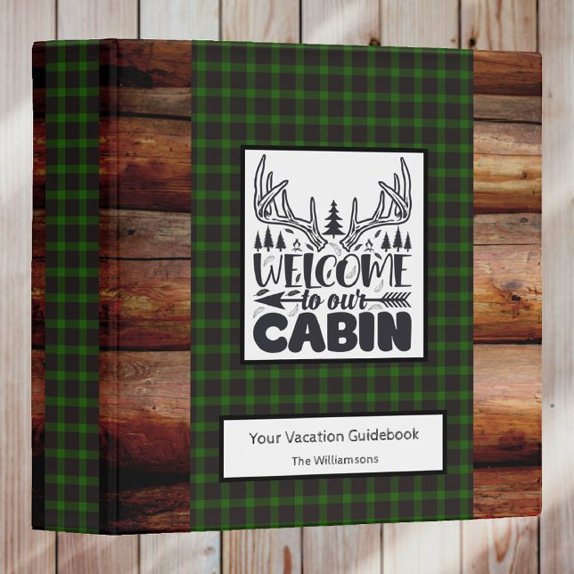 Rustic Cabin Vacation Welcome Guest Book | Green 3 Ring Binder (Creator Uploaded)