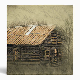Rustic Cabin Vintage Weathered Postcard 3 Ring Binder