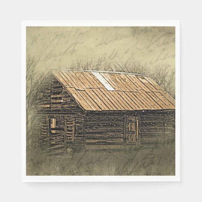 Rustic Cabin Vintage Weathered Postcard Napkins (Front)