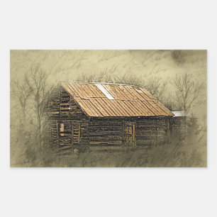 Rustic Cabin Vintage Weathered Postcard Rectangular Sticker