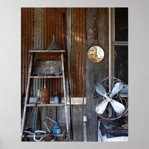 Rustic Cabin Wall with Old Objects Color 16x20 Poster