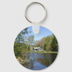 Rustic Cabin Water Scene Keychain