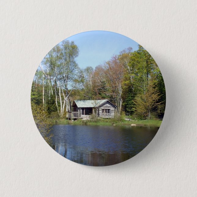 Rustic Cabin Water Scene Pinback Button (Front)