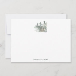 Rustic Cabin Watercolor Forest Family Name Sage Note Card