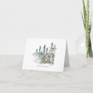 Rustic Cabin Watercolor Forest Family Name Sage Thank You Card