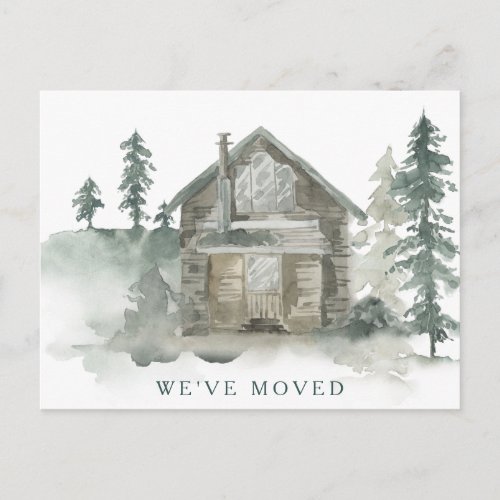 Rustic Cabin Watercolor Moved New Home Address Postcard