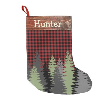 Rustic Cabin Woods Forest Red Black Plaid Name Small Christmas Stocking by MaggieMart at Zazzle