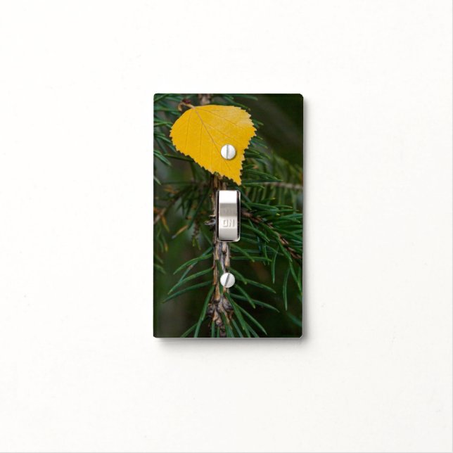 Rustic Cabin Yellow Leaf Evergreen Branch Photo Light Switch Cover (In Situ)