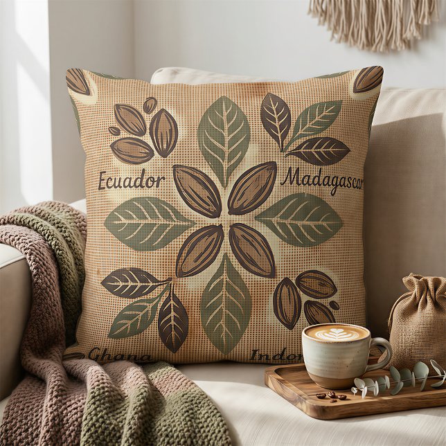 Rustic Cacao Origins Botanical Decor Throw Pillow (Creator Uploaded)