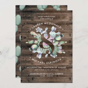 Rustic Cactus & Barnwood Wedding Invitation